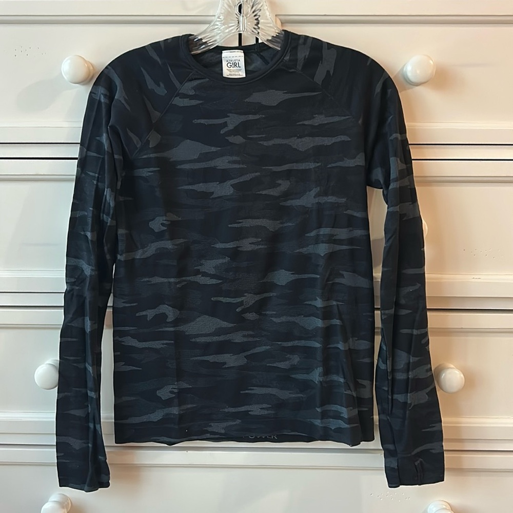 Athleta Girl! 

Black and gray camo athletic top